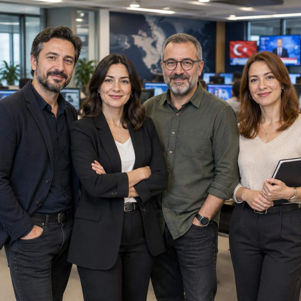Four Turkish editors standing together in an office